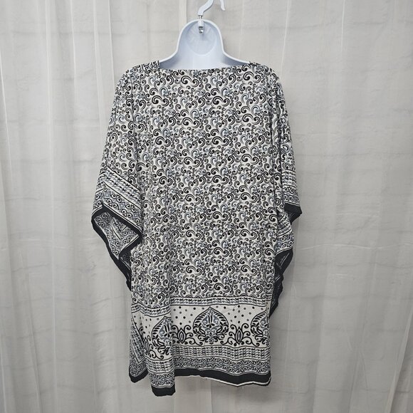 Piel Blue Black Peasant Blouse Swim Cover Boho Beach Festival OSFA - Picture 6 of 10